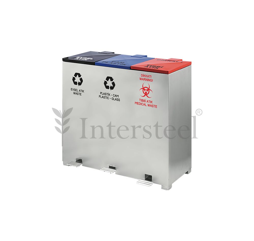 Intersteel Paslanmaz Çelik Pedallı Geri Dönüşüm Ünitesi - Sıfır Atık ve Tıbbi Atık Kovası